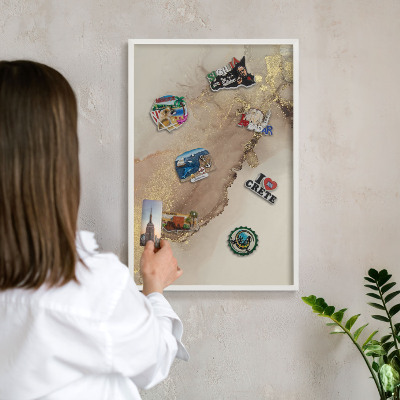 Tablero magnético de pared para imanes con marco blanco Brillo elegante