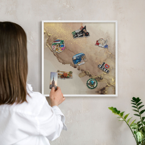 Tablero magnético de pared para imanes con marco blanco Brillo elegante