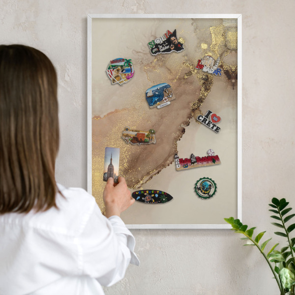 Tablero magnético de pared para imanes con marco blanco Brillo elegante