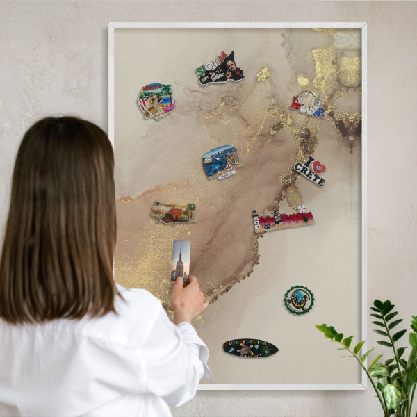 Tablero magnético de pared para imanes con marco blanco Brillo elegante