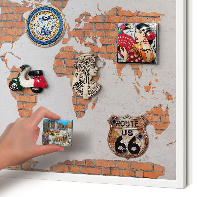 Tablero magnético metálico para souvenirs en color blanco Mapa de ladrillos