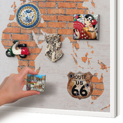 Tablero magnético metálico para souvenirs en color blanco Mapa de ladrillos
