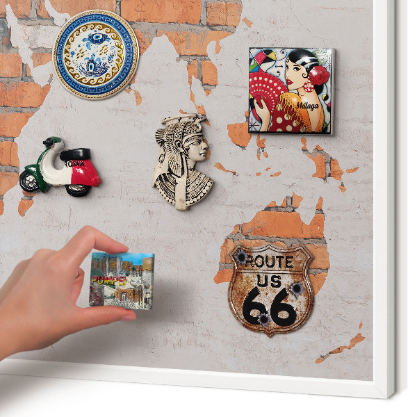 Tablero magnético metálico para souvenirs en color blanco Mapa de ladrillos