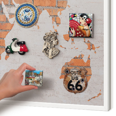 Tablero magnético metálico para souvenirs en color blanco Mapa de ladrillos