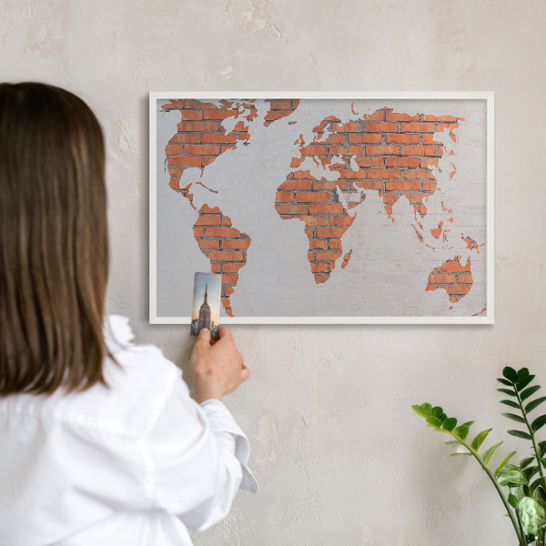 Tablero magnético metálico para souvenirs en color blanco Mapa de ladrillos
