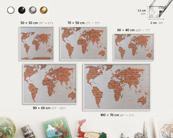 Tablero magnético metálico para souvenirs en color blanco Mapa de ladrillos