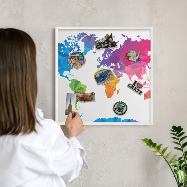 Tablero magnético de pared para imanes con marco blanco Mapa de colores