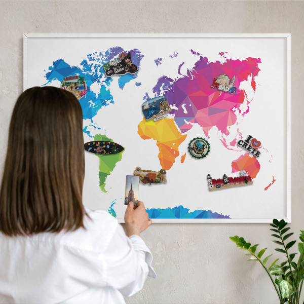 Tablero magnético de pared para imanes con marco blanco Mapa de colores