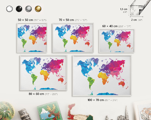 Tablero magnético de pared para imanes con marco blanco Mapa de colores