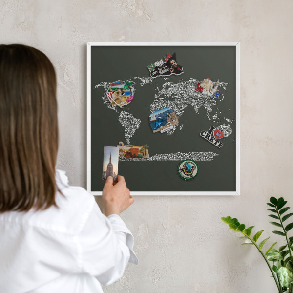 Tablero magnético metálico para souvenirs en color blanco Mapa de texto