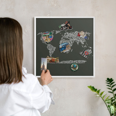 Tablero magnético metálico para souvenirs en color blanco Mapa de texto