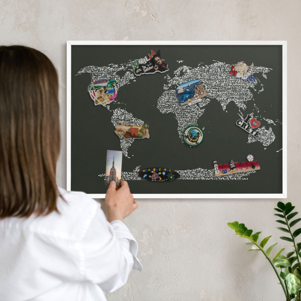 Tablero magnético metálico para souvenirs en color blanco Mapa de texto
