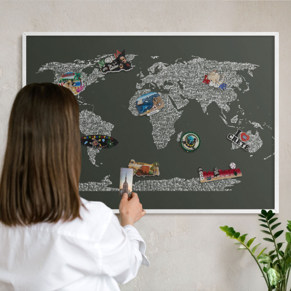 Tablero magnético metálico para souvenirs en color blanco Mapa de texto