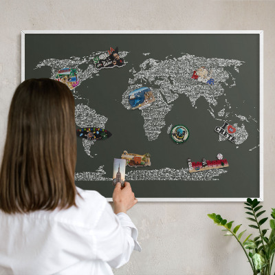 Tablero magnético metálico para souvenirs en color blanco Mapa de texto