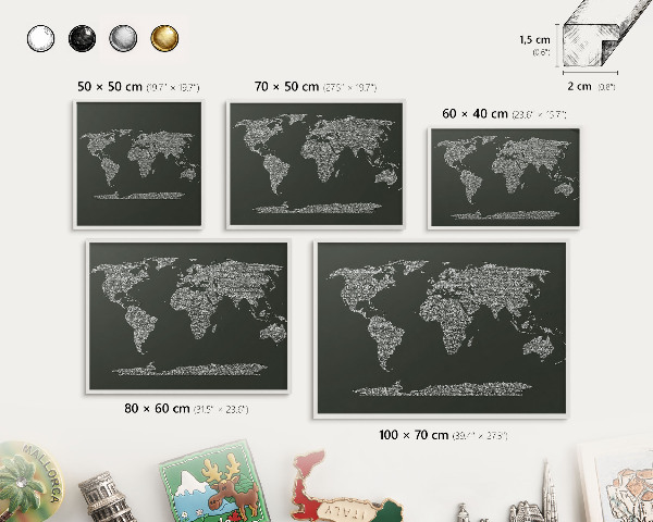 Tablero magnético metálico para souvenirs en color blanco Mapa de texto