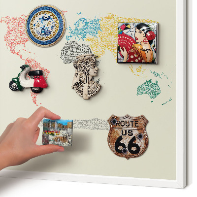 Tablero magnético de pared para imanes con marco blanco Mapa del mundo