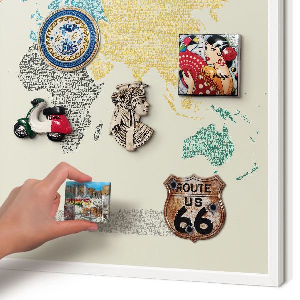 Tablero magnético de pared para imanes con marco blanco Mapa del mundo