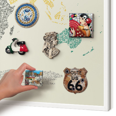 Tablero magnético de pared para imanes con marco blanco Mapa del mundo