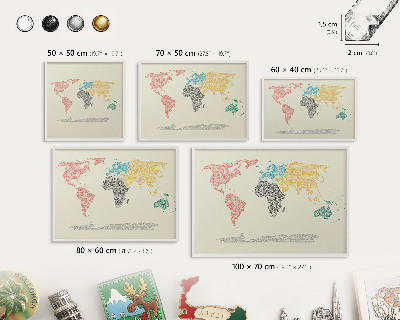 Tablero magnético de pared para imanes con marco blanco Mapa del mundo