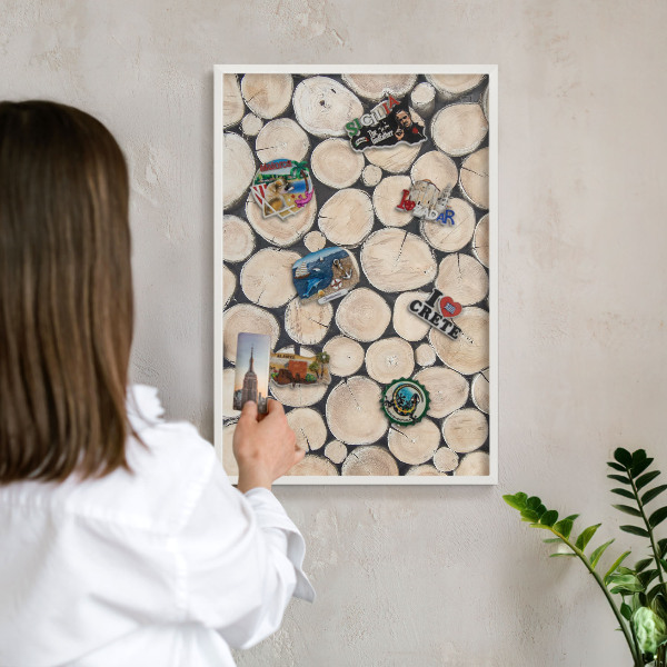 Tablero magnético metálico para souvenirs en color blanco Textura de madera