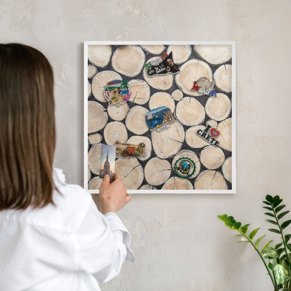 Tablero magnético metálico para souvenirs en color blanco Textura de madera