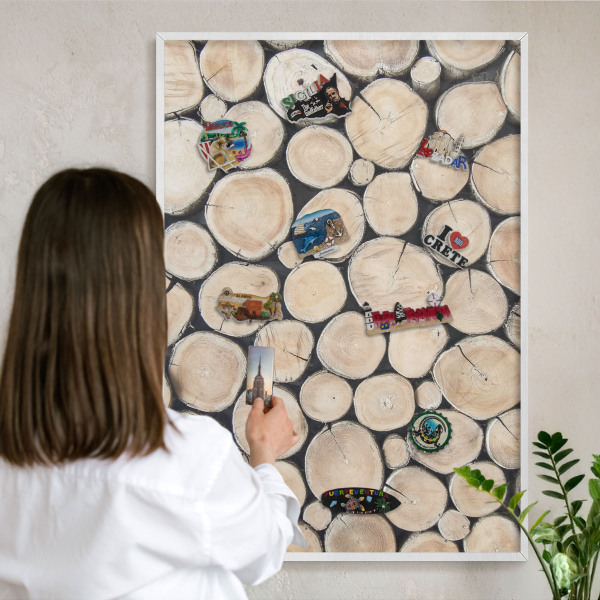 Tablero magnético metálico para souvenirs en color blanco Textura de madera