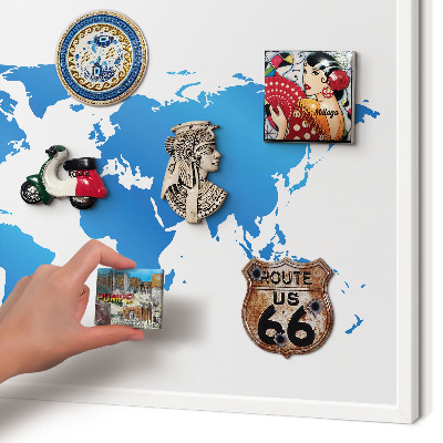 Tablero magnético de pared para imanes con marco blanco Mapa del mundo