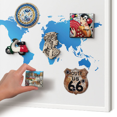 Tablero magnético de pared para imanes con marco blanco Mapa del mundo