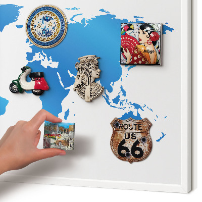 Tablero magnético de pared para imanes con marco blanco Mapa del mundo