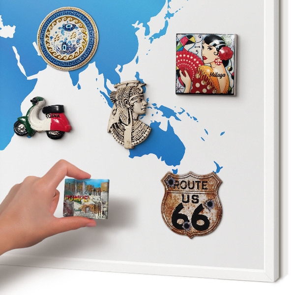 Tablero magnético de pared para imanes con marco blanco Mapa del mundo