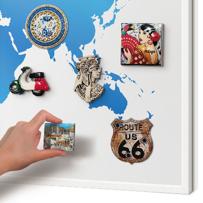 Tablero magnético de pared para imanes con marco blanco Mapa del mundo