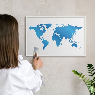 Tablero magnético de pared para imanes con marco blanco Mapa del mundo