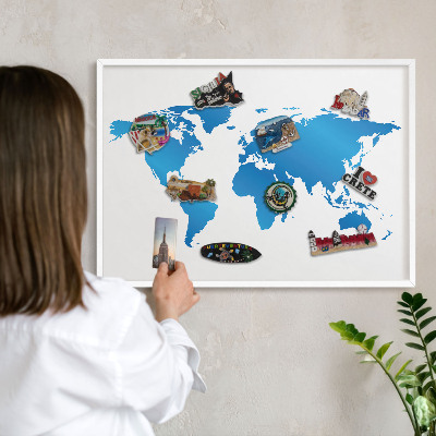 Tablero magnético de pared para imanes con marco blanco Mapa del mundo