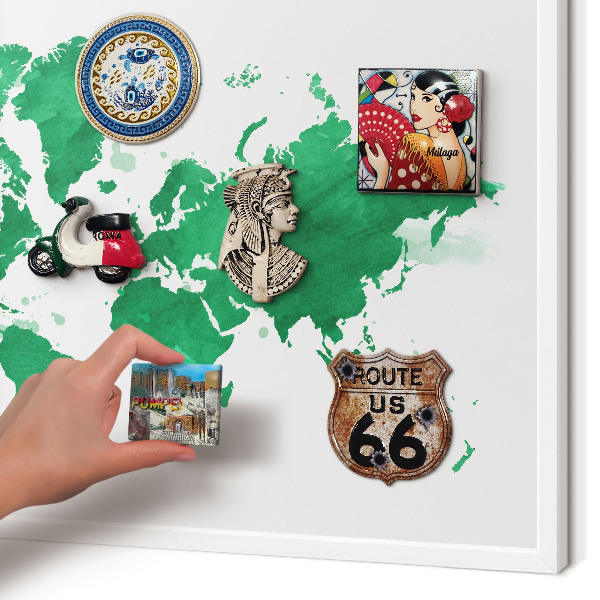 Tablero magnético metálico para souvenirs en color blanco Mapa verde