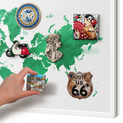 Tablero magnético metálico para souvenirs en color blanco Mapa verde