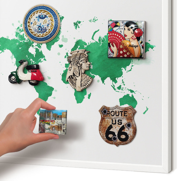 Tablero magnético metálico para souvenirs en color blanco Mapa verde