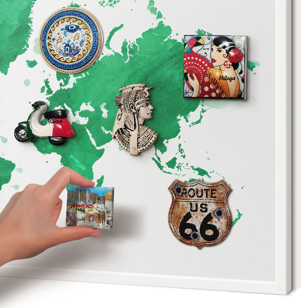 Tablero magnético metálico para souvenirs en color blanco Mapa verde