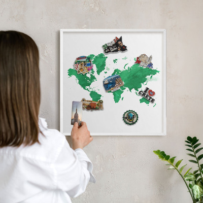 Tablero magnético metálico para souvenirs en color blanco Mapa verde