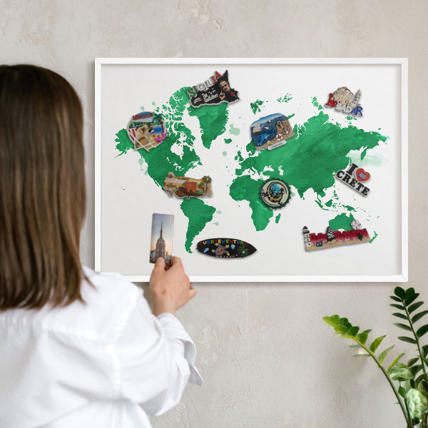 Tablero magnético metálico para souvenirs en color blanco Mapa verde