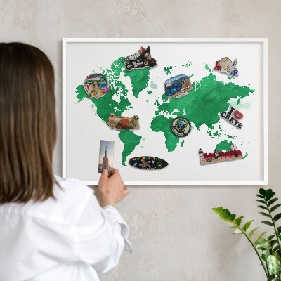 Tablero magnético metálico para souvenirs en color blanco Mapa verde