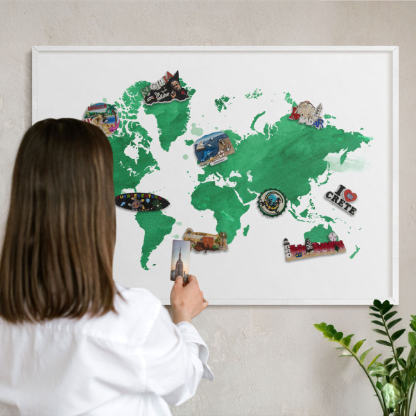 Tablero magnético metálico para souvenirs en color blanco Mapa verde