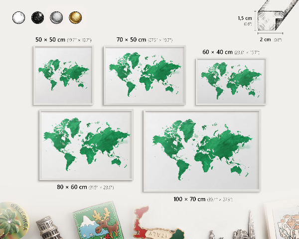 Tablero magnético metálico para souvenirs en color blanco Mapa verde