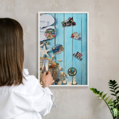 Tablero magnético metálico para souvenirs en color blanco Ambiente vacacional