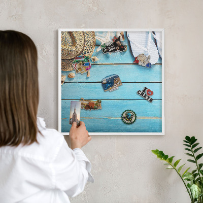 Tablero magnético metálico para souvenirs en color blanco Ambiente vacacional