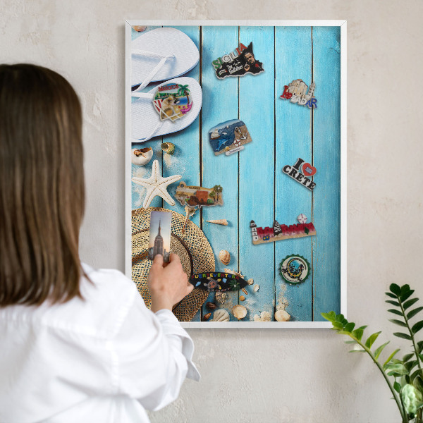Tablero magnético metálico para souvenirs en color blanco Ambiente vacacional