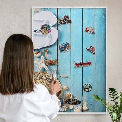 Tablero magnético metálico para souvenirs en color blanco Ambiente vacacional