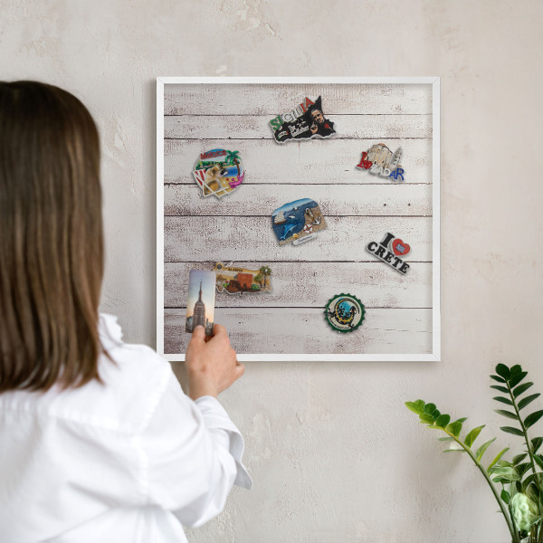 Tablero magnético de pared para imanes con marco blanco Madera clara