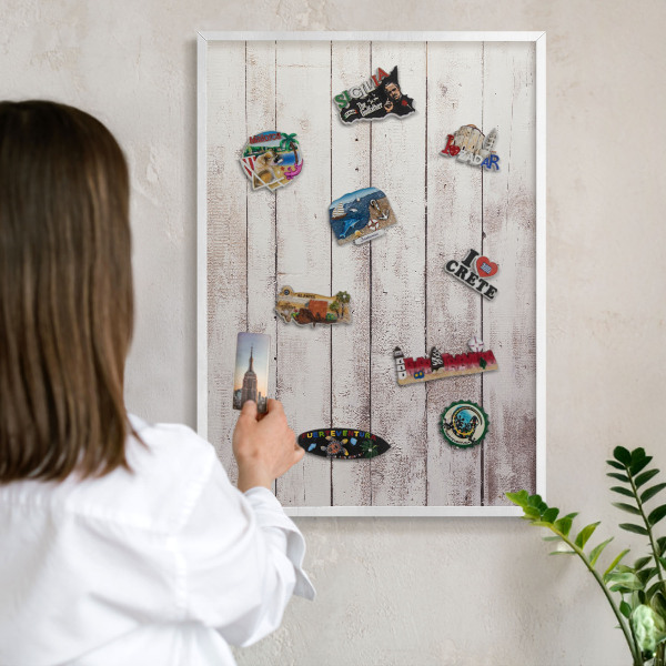 Tablero magnético de pared para imanes con marco blanco Madera clara