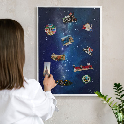 Tablero magnético metálico para souvenirs en color blanco Espacio estelar