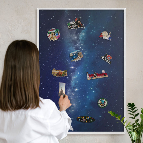 Tablero magnético metálico para souvenirs en color blanco Espacio estelar